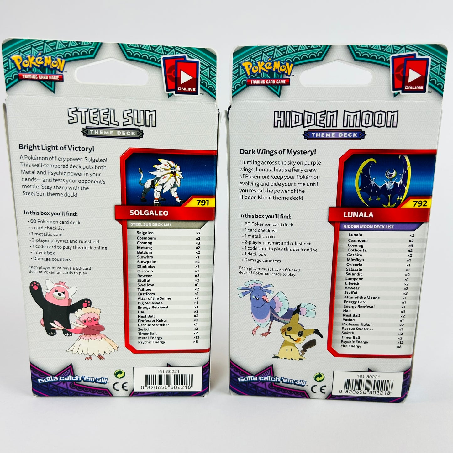 Pokémon TCG: Sun & Moon Guardians Rising, Two Deck Bundle including the Steel Sun 60 card Theme Deck featuring a Holographic Solgaleo and the Hidden Moon 60 card Theme Deck featuring a Holographic Lunala (Free Shipping)